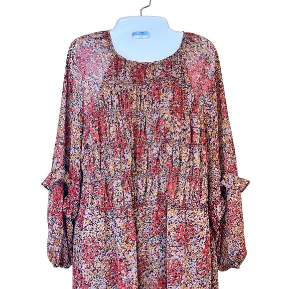 New MNG Mango Chiffon Floral Print Maxi Dress Smocked Ruffles Sz XS - Picture 5 of 16